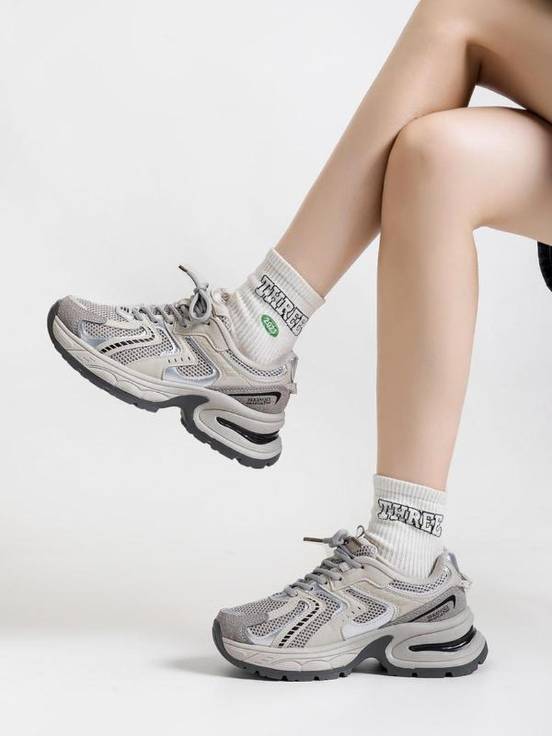 Women'S Fashionable Lace up Platform Sneakers, Casual Comfortable Breathable Sports Running Shoes, All-Match round Toe Chunky Sneakers for Daily Wear