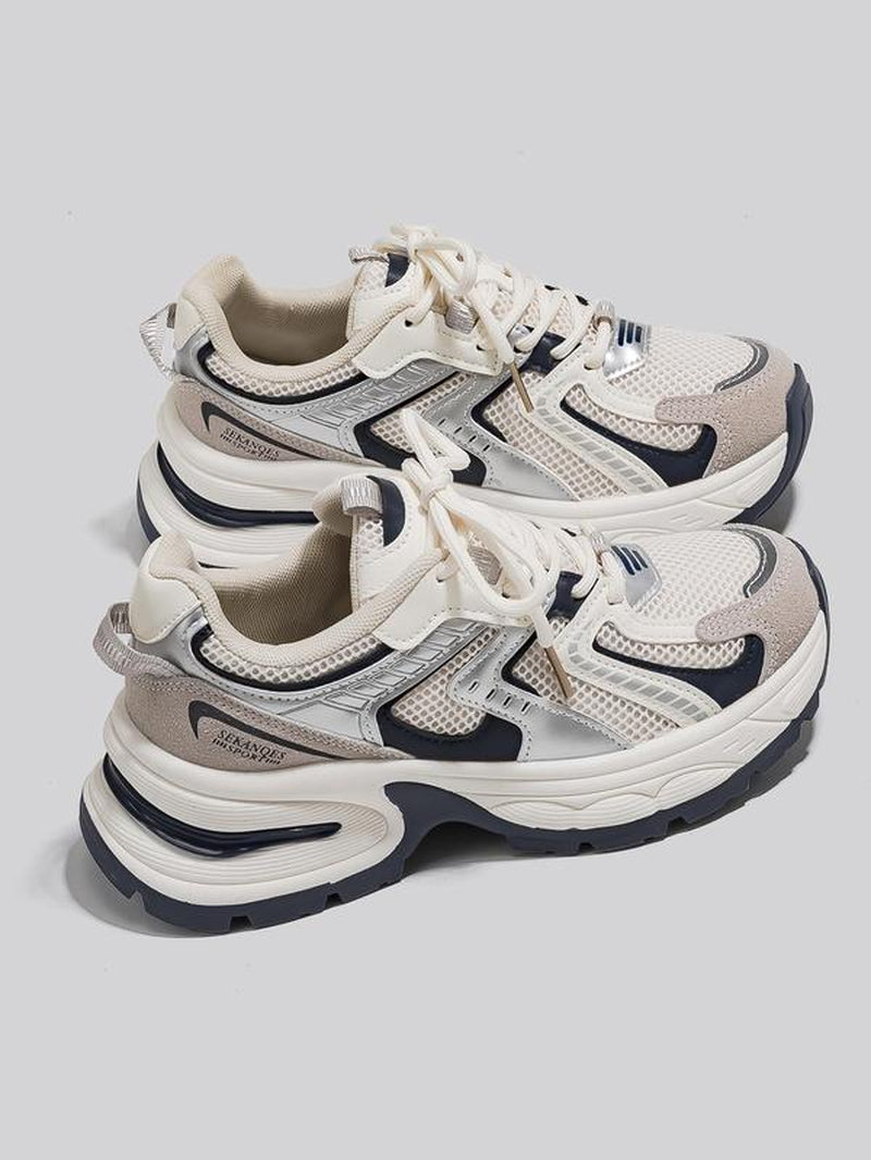 Women'S Fashionable Lace up Platform Sneakers, Casual Comfortable Breathable Sports Running Shoes, All-Match round Toe Chunky Sneakers for Daily Wear