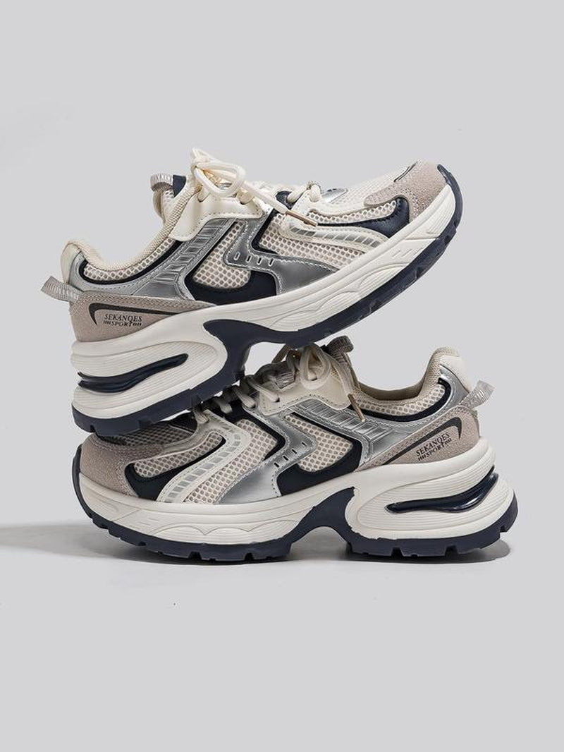 Women'S Fashionable Lace up Platform Sneakers, Casual Comfortable Breathable Sports Running Shoes, All-Match round Toe Chunky Sneakers for Daily Wear