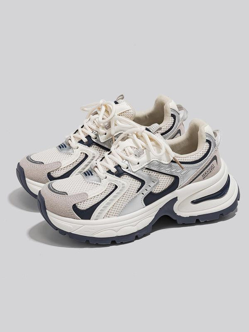 Women'S Fashionable Lace up Platform Sneakers, Casual Comfortable Breathable Sports Running Shoes, All-Match round Toe Chunky Sneakers for Daily Wear