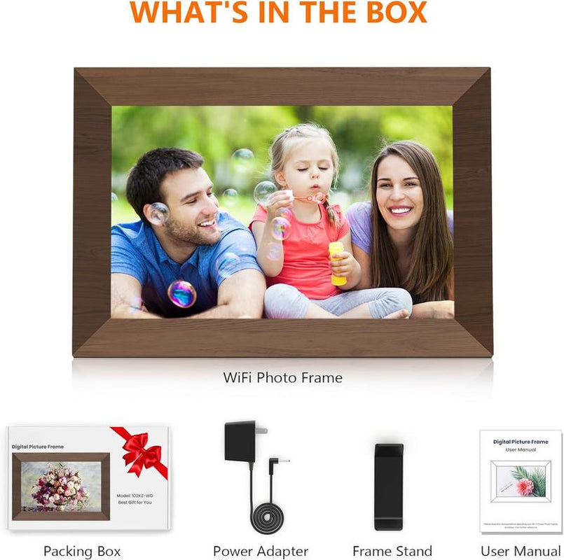 Digital Wifi Photo Frame 10.1 Inch, Desktop IPS Touch Screen HD Display SD Card Slot Auto-Rotate Slideshow Share Videos Photos