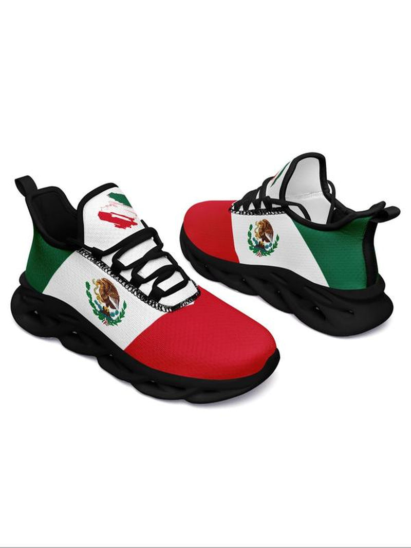 Women'S Mexico Flag Print Lace up Running Sneakers, Casual Comfortable Breathable Sports Fashionable Shoes, Gym Training Sport Walking Sneakers for Daily Wear