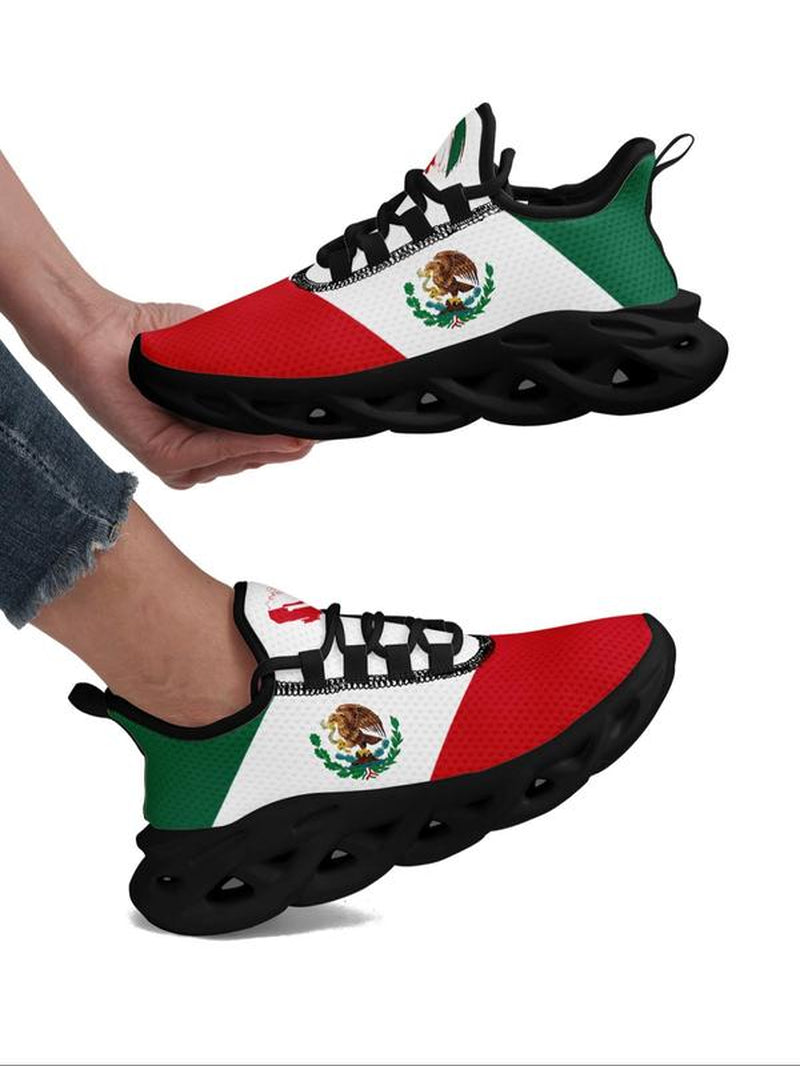 Women'S Mexico Flag Print Lace up Running Sneakers, Casual Comfortable Breathable Sports Fashionable Shoes, Gym Training Sport Walking Sneakers for Daily Wear