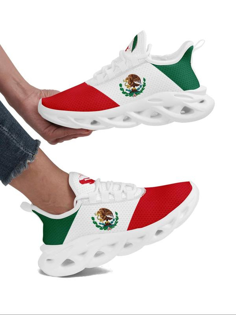 Women'S Mexico Flag Print Lace up Running Sneakers, Casual Comfortable Breathable Sports Fashionable Shoes, Gym Training Sport Walking Sneakers for Daily Wear