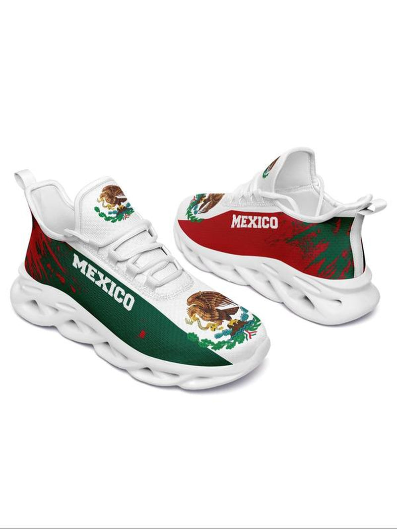 Women'S Mexico Flag Print Lace up Running Sneakers, Casual Comfortable Breathable Sports Fashionable Shoes, Gym Training Sport Walking Sneakers for Daily Wear