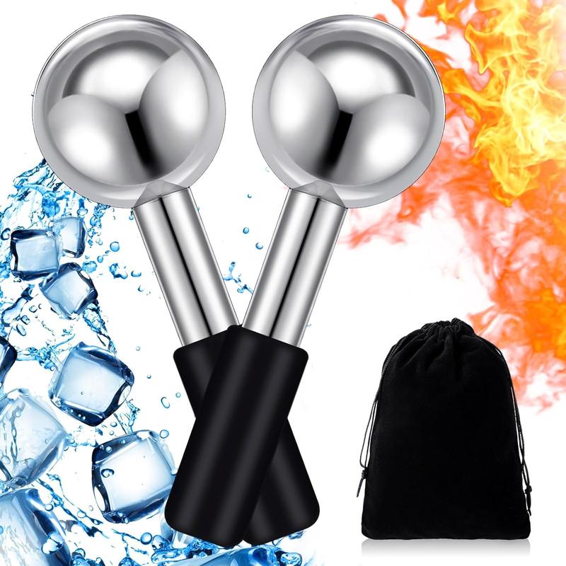 2 Pcs Ice Globes for Facials Stainless Steel Cooling Globes Unbreakable Cooling Roller with Removable Silicone Handle for Daily Skin Care Comfort