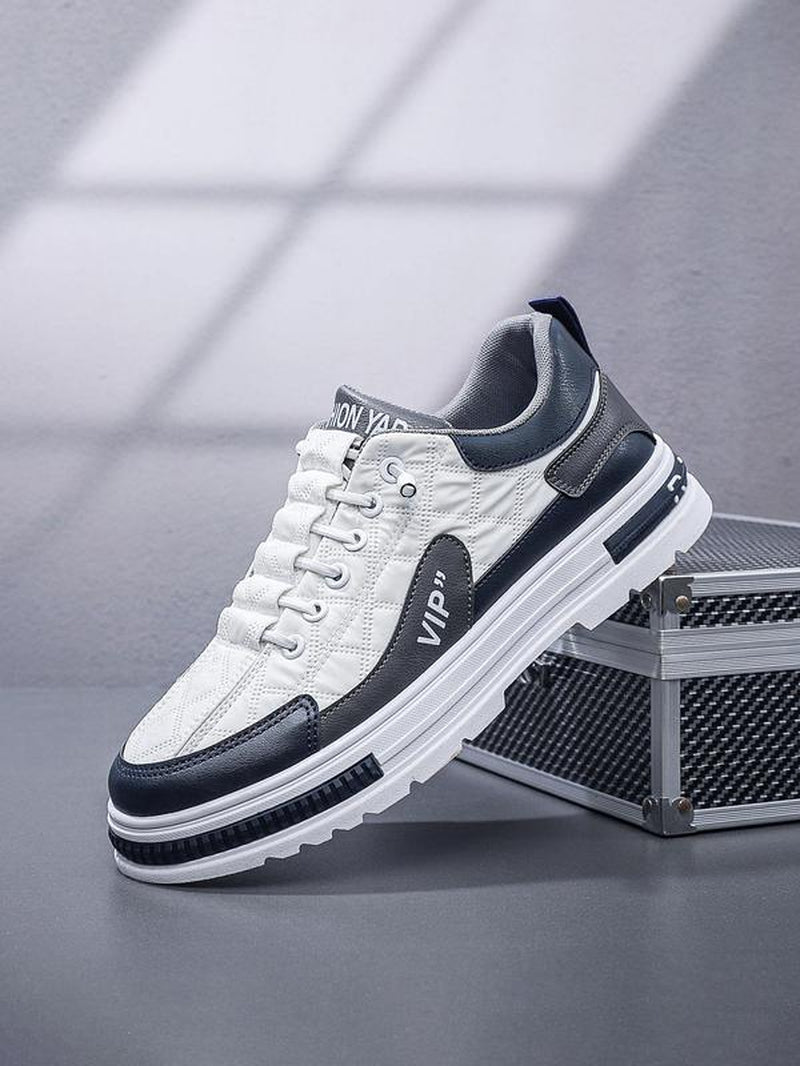 Men'S Sportive Colorblock Lace up Sneakers, Casual Comfortable Breathable Skate Shoes, Fashionable Sneakers for Daily Wear