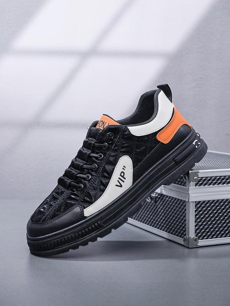 Men'S Sportive Colorblock Lace up Sneakers, Casual Comfortable Breathable Skate Shoes, Fashionable Sneakers for Daily Wear