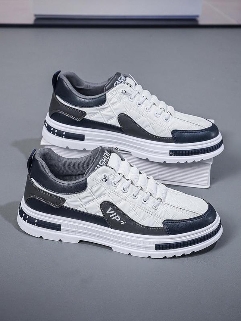 Men'S Sportive Colorblock Lace up Sneakers, Casual Comfortable Breathable Skate Shoes, Fashionable Sneakers for Daily Wear