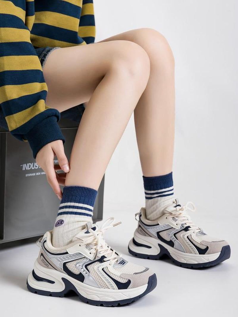 Women'S Fashionable Lace up Platform Sneakers, Casual Comfortable Breathable Sports Running Shoes, All-Match round Toe Chunky Sneakers for Daily Wear