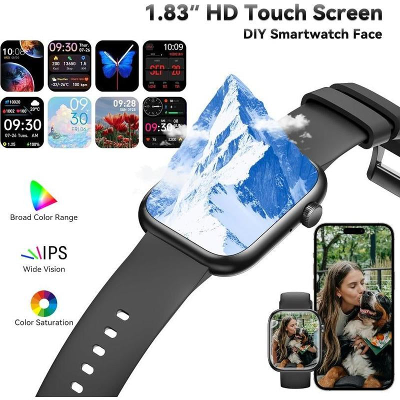 【2025 Latest Model】Smart Watch(Answer/Make Call), 1.83" Fitness Smart Watches for Men Women with Heart Rate/Blood Oxygen Monitor, Sleep Tracker, Pedometer, 120+ Sport Modes, IP68 Waterproof Fitness Tracker for Android Iphone