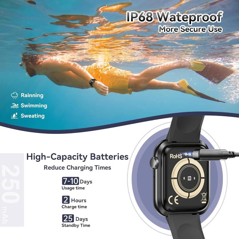 【2025 Latest Model】Smart Watch(Answer/Make Call), 1.83" Fitness Smart Watches for Men Women with Heart Rate/Blood Oxygen Monitor, Sleep Tracker, Pedometer, 120+ Sport Modes, IP68 Waterproof Fitness Tracker for Android Iphone