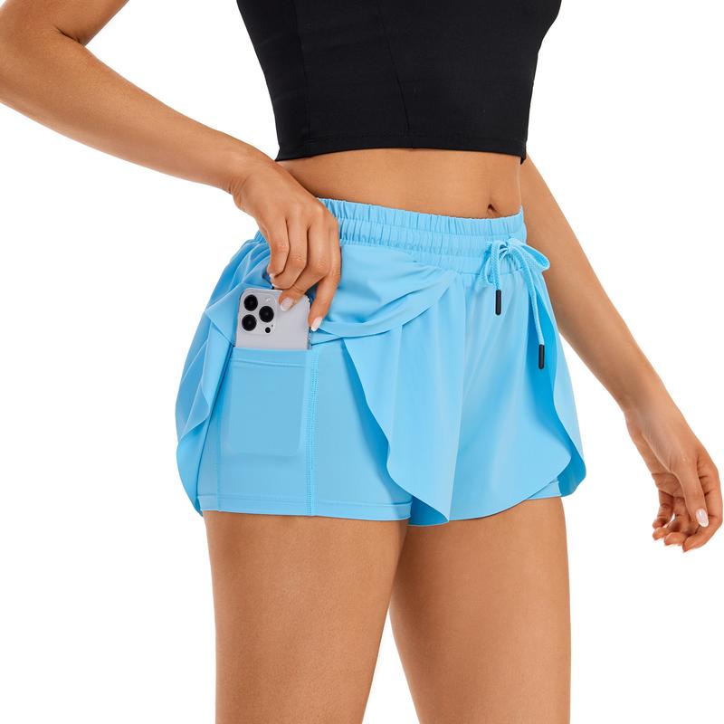 2 in 1 Flowy Athletic Gym Yoga Workout Running Shorts for Women Active Wear Spandex High Waisted with Pockets Drawstring Biker Bike Tennis Golf Skirt Cheer Dance Lounge Skort Cute Comfy Teen Girls Trendy Clothes Casual Summer Swim Beach Outfits