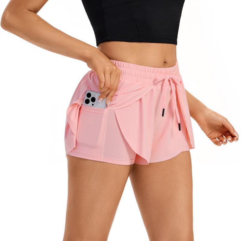 2 in 1 Flowy Athletic Gym Yoga Workout Running Shorts for Women Active Wear Spandex High Waisted with Pockets Drawstring Biker Bike Tennis Golf Skirt Cheer Dance Lounge Skort Cute Comfy Teen Girls Trendy Clothes Casual Summer Swim Beach Outfits