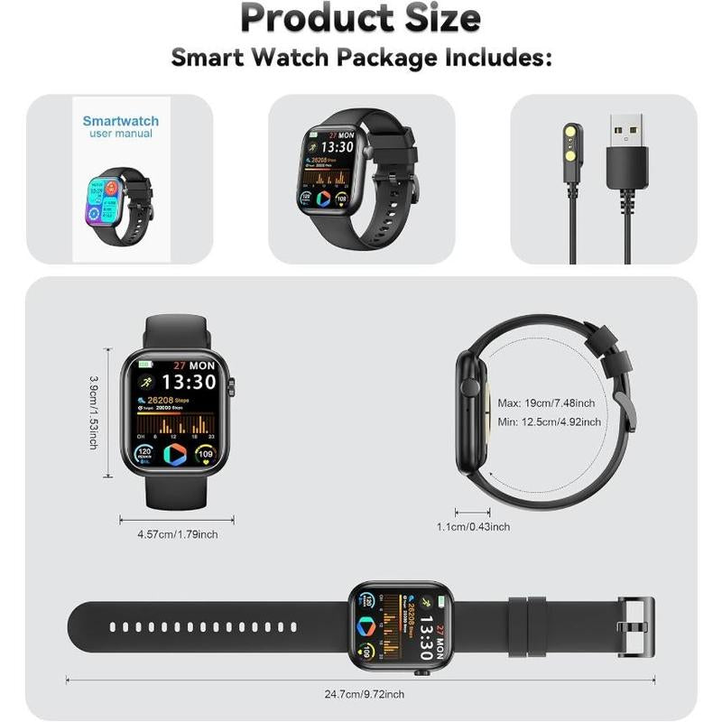 【2025 Latest Model】Smart Watch(Answer/Make Call), 1.83" Fitness Smart Watches for Men Women with Heart Rate/Blood Oxygen Monitor, Sleep Tracker, Pedometer, 120+ Sport Modes, IP68 Waterproof Fitness Tracker for Android Iphone