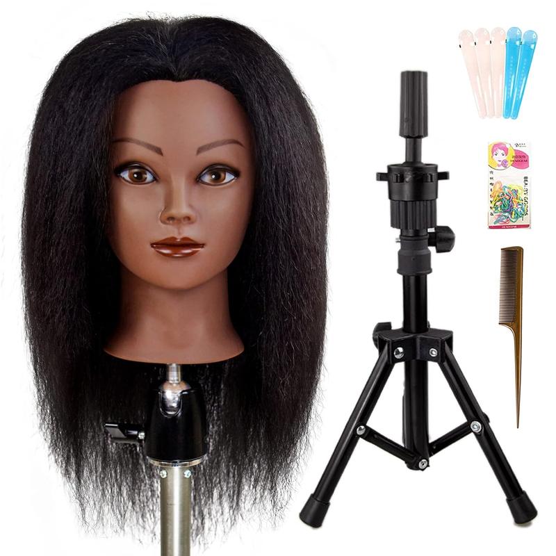 ISHOT Mannequin with Hair and Stand Tripod,Wig Stand Tripod with Mannequin ,Hairdresser ,Doll Beauty School Hair Practice Manikin