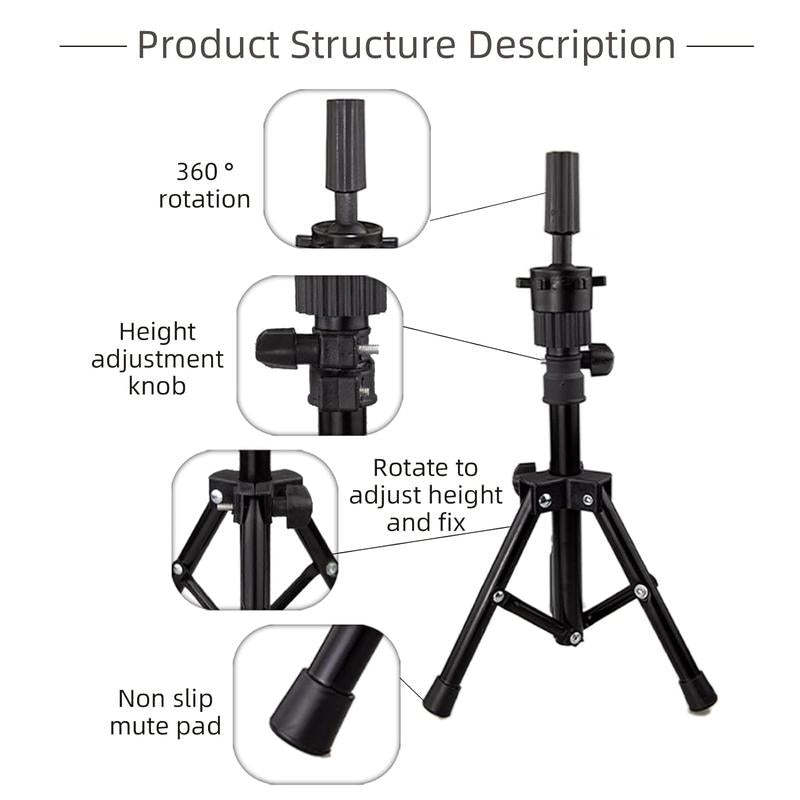 ISHOT Mannequin with Hair and Stand Tripod,Wig Stand Tripod with Mannequin ,Hairdresser ,Doll Beauty School Hair Practice Manikin