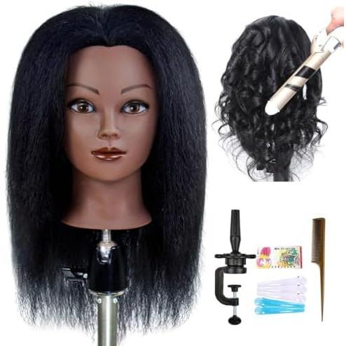 ISHOT Mannequin with Hair and Stand Tripod,Wig Stand Tripod with Mannequin ,Hairdresser ,Doll Beauty School Hair Practice Manikin