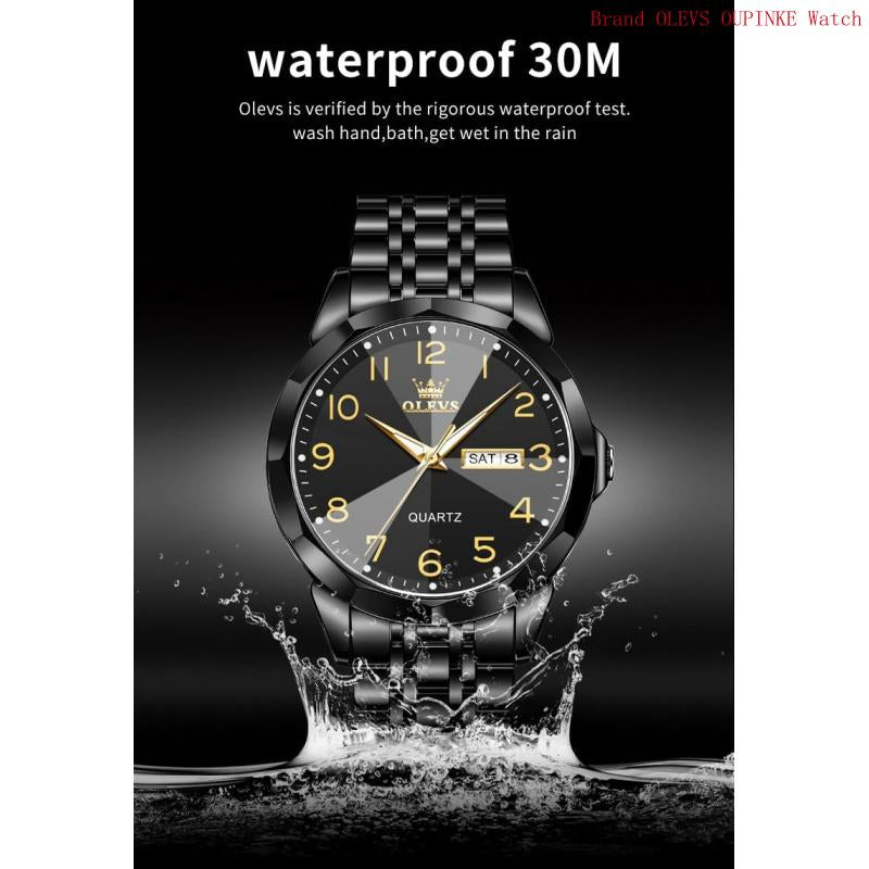 Brand OLEVS Mens Gold Watches Analog Quartz Business Dress Watch Day Date Stainless Steel Classic Luxury Luminous Waterproof Casual Male Wrist Watches