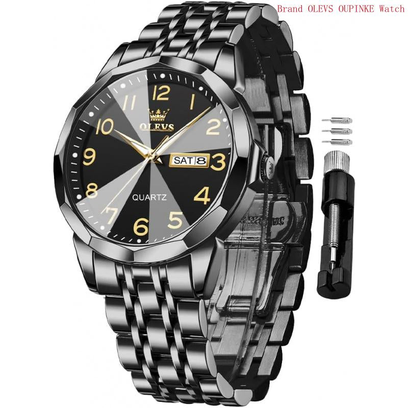 Brand OLEVS Mens Gold Watches Analog Quartz Business Dress Watch Day Date Stainless Steel Classic Luxury Luminous Waterproof Casual Male Wrist Watches