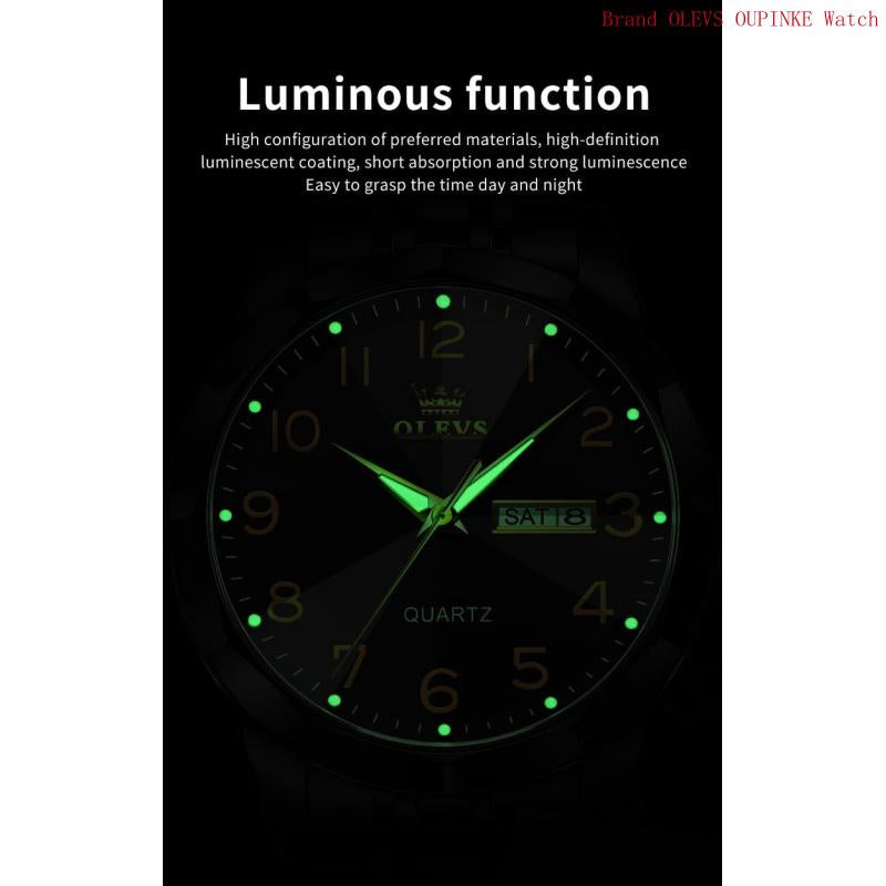 Brand OLEVS Mens Gold Watches Analog Quartz Business Dress Watch Day Date Stainless Steel Classic Luxury Luminous Waterproof Casual Male Wrist Watches