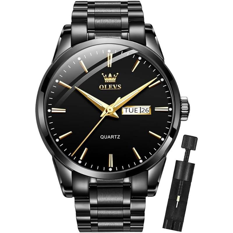 Brand OLEVS Mens Gold Watches Analog Quartz Business Dress Watch Day Date Stainless Steel Classic Luxury Luminous Waterproof Casual Male Wrist Watches