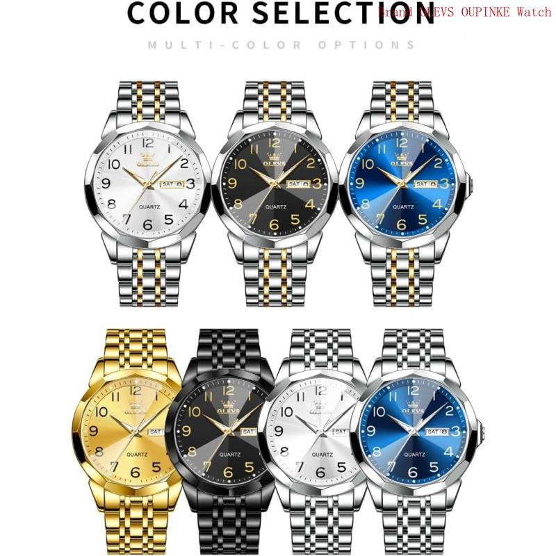 Brand OLEVS Mens Gold Watches Analog Quartz Business Dress Watch Day Date Stainless Steel Classic Luxury Luminous Waterproof Casual Male Wrist Watches