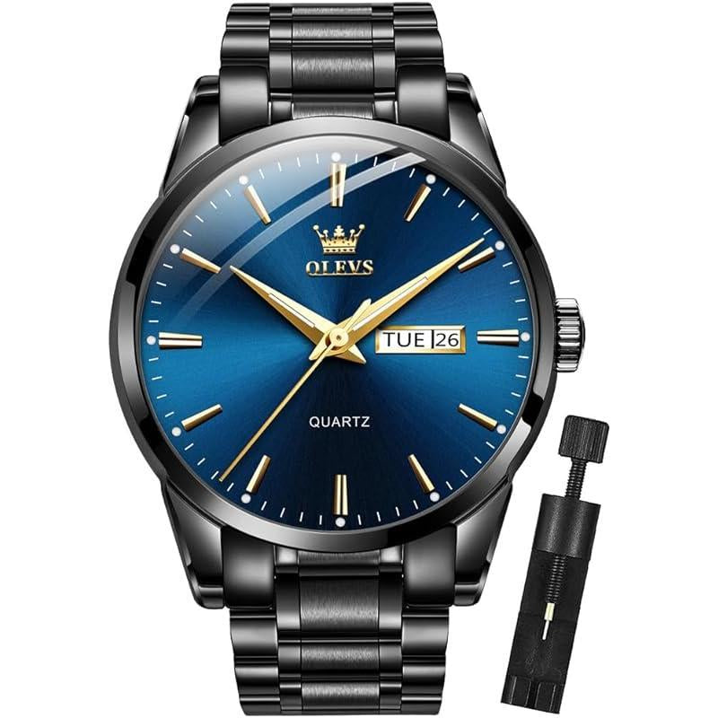 Brand OLEVS Mens Gold Watches Analog Quartz Business Dress Watch Day Date Stainless Steel Classic Luxury Luminous Waterproof Casual Male Wrist Watches