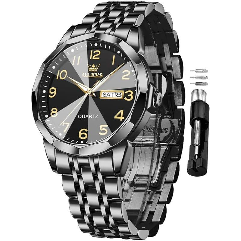 Brand OLEVS Mens Gold Watches Analog Quartz Business Dress Watch Day Date Stainless Steel Classic Luxury Luminous Waterproof Casual Male Wrist Watches