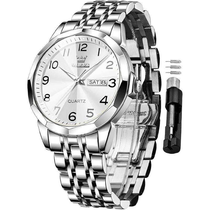 Brand OLEVS Mens Gold Watches Analog Quartz Business Dress Watch Day Date Stainless Steel Classic Luxury Luminous Waterproof Casual Male Wrist Watches