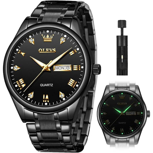 Brand OLEVS Mens Gold Watches Analog Quartz Business Dress Watch Day Date Stainless Steel Classic Luxury Luminous Waterproof Casual Male Wrist Watches