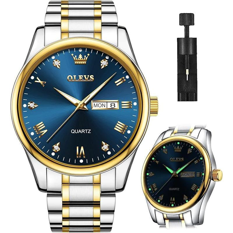 Brand OLEVS Mens Gold Watches Analog Quartz Business Dress Watch Day Date Stainless Steel Classic Luxury Luminous Waterproof Casual Male Wrist Watches