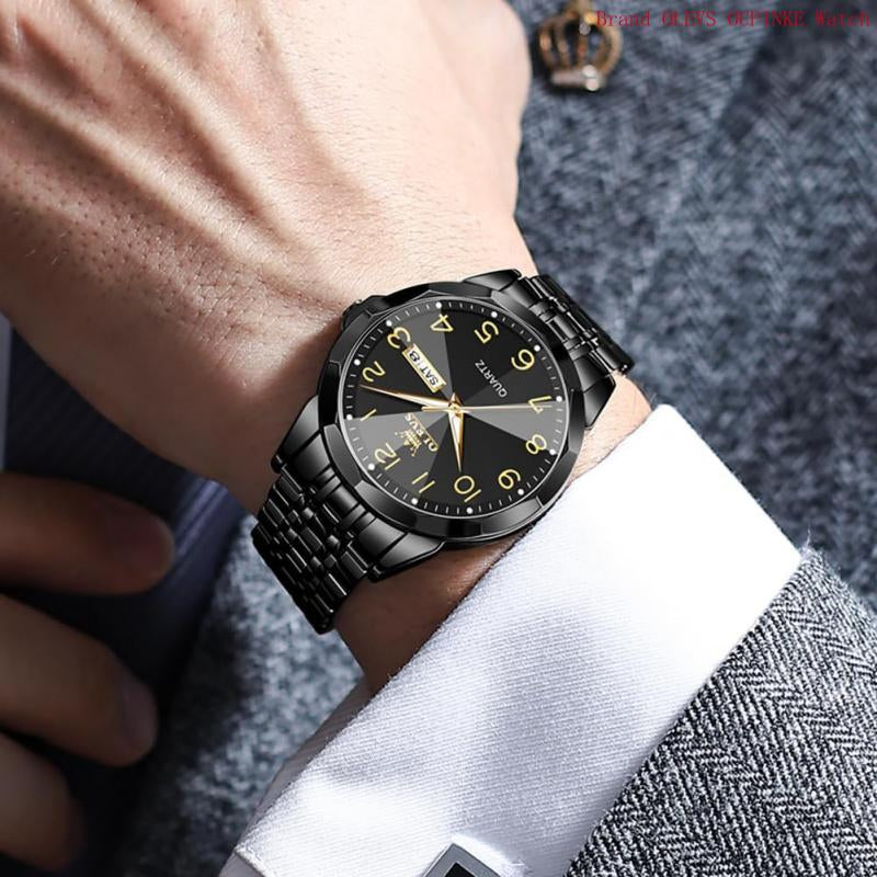 Brand OLEVS Mens Gold Watches Analog Quartz Business Dress Watch Day Date Stainless Steel Classic Luxury Luminous Waterproof Casual Male Wrist Watches