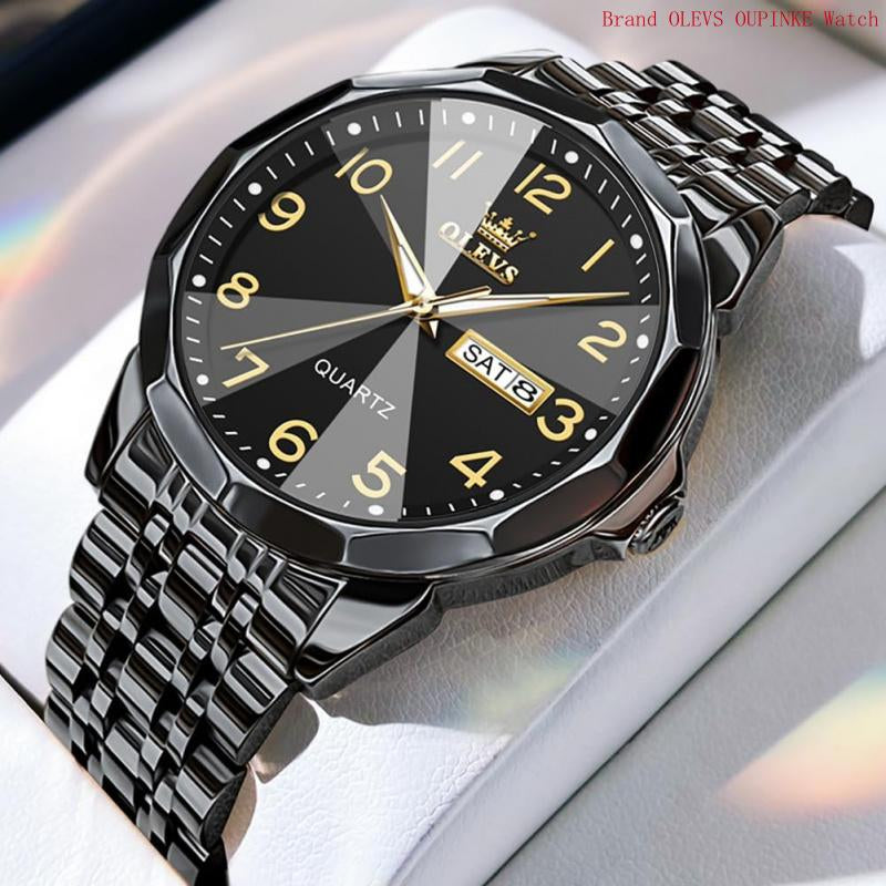 Brand OLEVS Mens Gold Watches Analog Quartz Business Dress Watch Day Date Stainless Steel Classic Luxury Luminous Waterproof Casual Male Wrist Watches