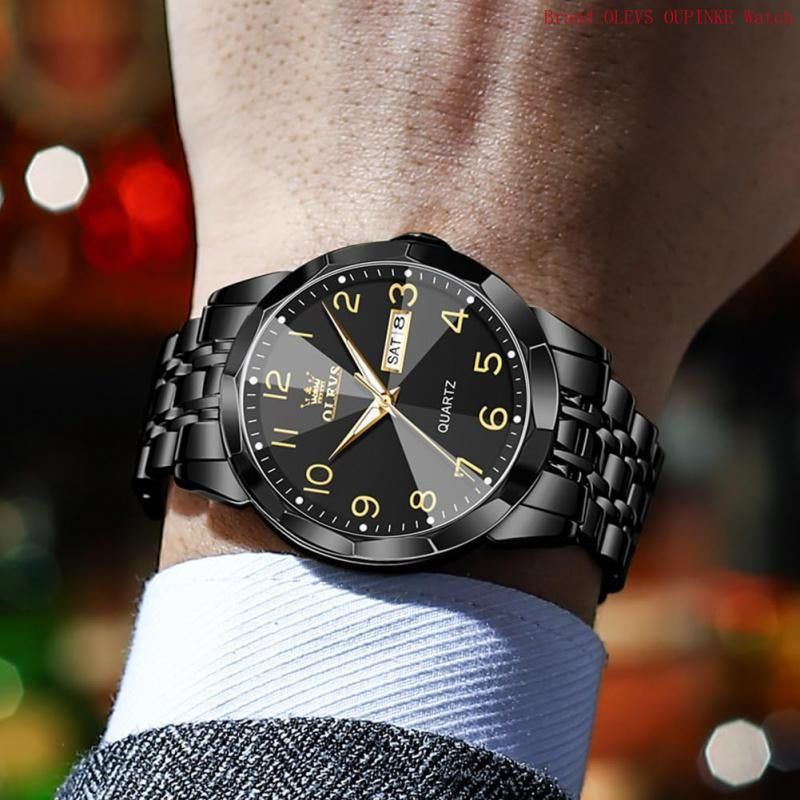 Brand OLEVS Mens Gold Watches Analog Quartz Business Dress Watch Day Date Stainless Steel Classic Luxury Luminous Waterproof Casual Male Wrist Watches