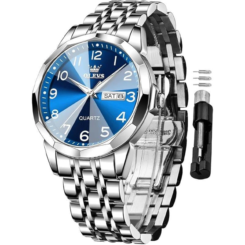 Brand OLEVS Mens Gold Watches Analog Quartz Business Dress Watch Day Date Stainless Steel Classic Luxury Luminous Waterproof Casual Male Wrist Watches