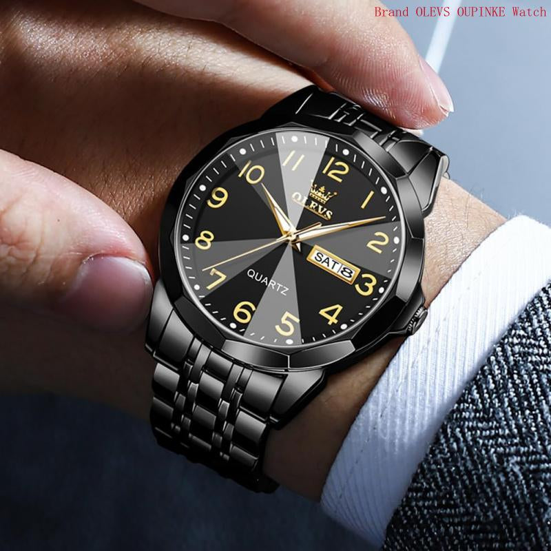 Brand OLEVS Mens Gold Watches Analog Quartz Business Dress Watch Day Date Stainless Steel Classic Luxury Luminous Waterproof Casual Male Wrist Watches