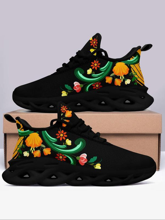 Women'S Print Lace up Low Top Sneakers, Casual Comfortable Breathable Sports Running Shoes, Fashionable Sneakers for Daily Wear