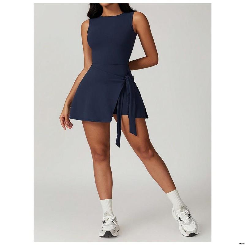 Seasons All Fits, Activewear Women'S, Wear Outdoor Daily Fit, Dresses Short Sleeveless Crew Neck Active, Dresses Active 1 in 2 Knitted Solid Women'S