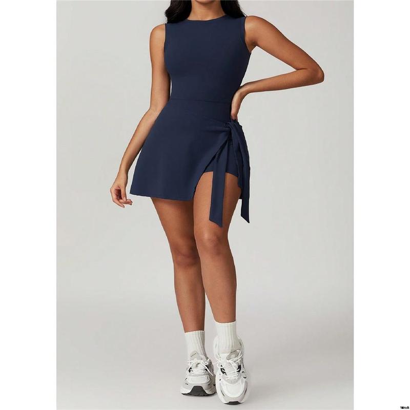 Seasons All Fits, Activewear Women'S, Wear Outdoor Daily Fit, Dresses Short Sleeveless Crew Neck Active, Dresses Active 1 in 2 Knitted Solid Women'S