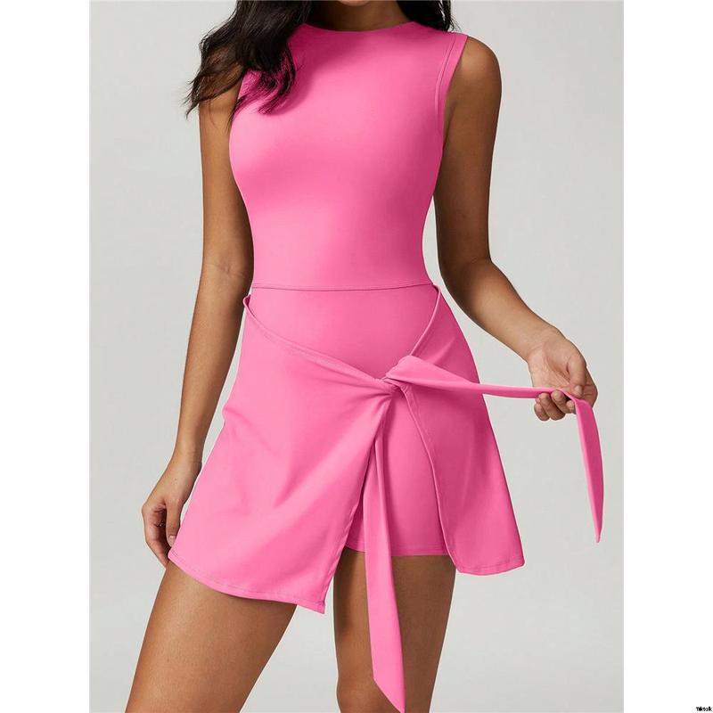 Seasons All Fits, Activewear Women'S, Wear Outdoor Daily Fit, Dresses Short Sleeveless Crew Neck Active, Dresses Active 1 in 2 Knitted Solid Women'S