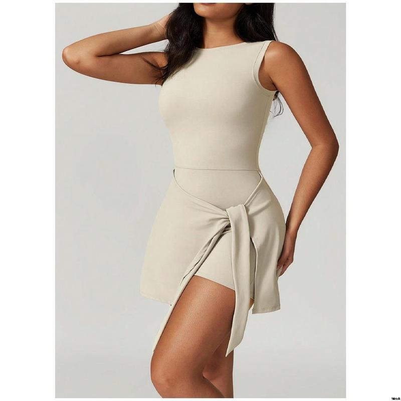 Seasons All Fits, Activewear Women'S, Wear Outdoor Daily Fit, Dresses Short Sleeveless Crew Neck Active, Dresses Active 1 in 2 Knitted Solid Women'S