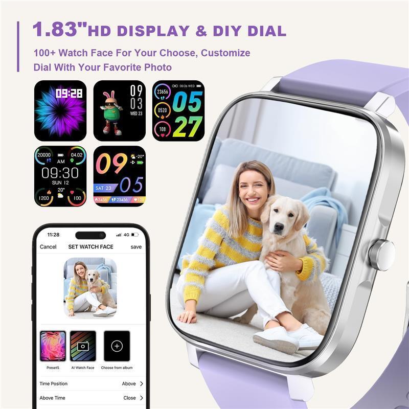 Smart Watch for Men Women 1.83" for Iphone & Android Phone Compatible, Fitness Tracker with Pedometer, Heart Rate/Sleep Monitor, Blood Oxygen, IP68 Waterproof