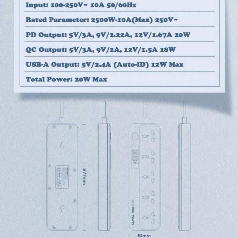 2500W,5 Power Socket