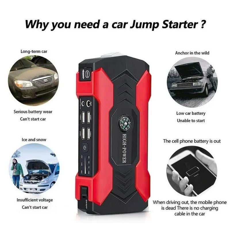 99800Mah Car Jump Starter, Peak Car Battery Charger, 12V Jump Box Jumper Battery Pack, Portable Charger, Emergency LED Light, Escape Safty Hammer, Compass OIEXI