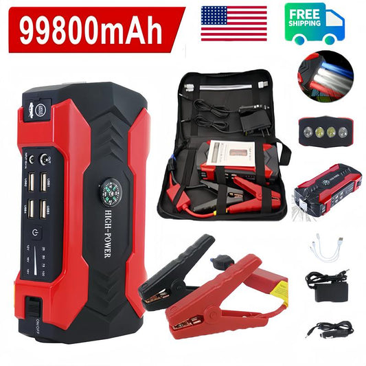 99800Mah Car Jump Starter, Peak Car Battery Charger, 12V Jump Box Jumper Battery Pack, Portable Charger, Emergency LED Light, Escape Safty Hammer, Compass OIEXI