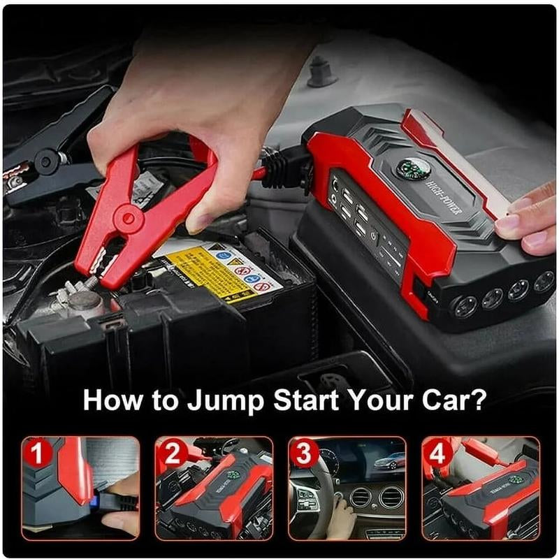 99800Mah Car Jump Starter, Peak Car Battery Charger, 12V Jump Box Jumper Battery Pack, Portable Charger, Emergency LED Light, Escape Safty Hammer, Compass OIEXI