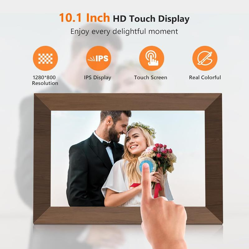 Digital Wifi Photo Frame 10.1 Inch, Desktop IPS Touch Screen HD Display SD Card Slot Auto-Rotate Slideshow Share Videos Photos