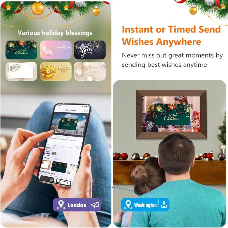 Digital Wifi Photo Frame 10.1 Inch, Desktop IPS Touch Screen HD Display SD Card Slot Auto-Rotate Slideshow Share Videos Photos