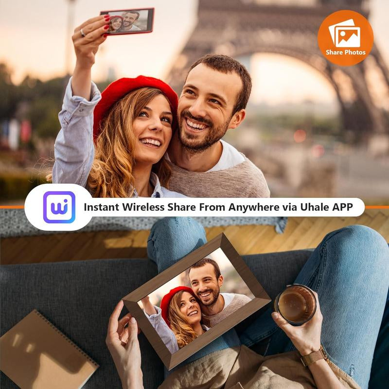 Digital Wifi Photo Frame 10.1 Inch, Desktop IPS Touch Screen HD Display SD Card Slot Auto-Rotate Slideshow Share Videos Photos